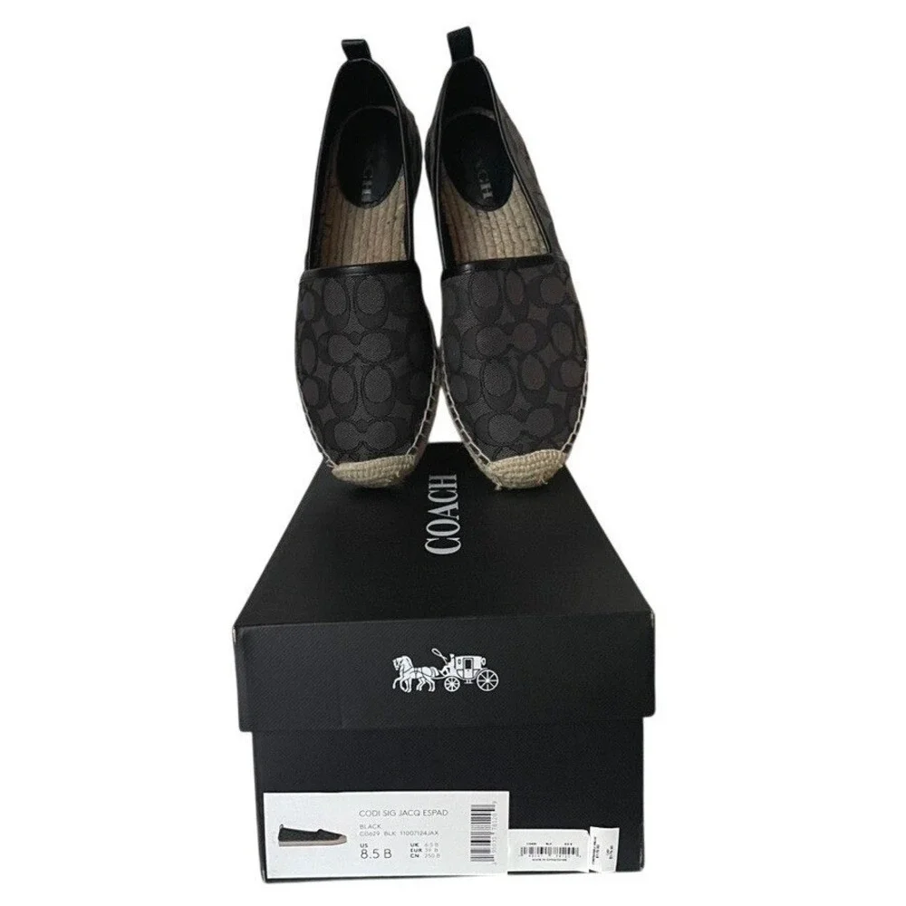 Coach Codi Signature Jacquard Espadrille Flats Black 8.5B w/ Box